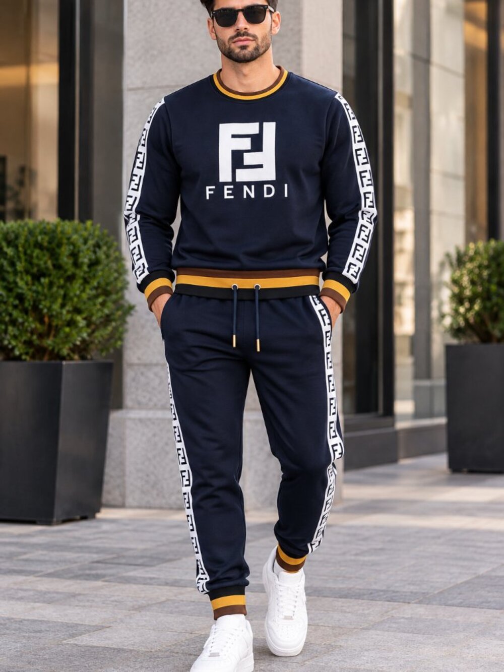 Fendi Men’s Navy Logo Tracksuit Sweatshirt & Jogger Set
